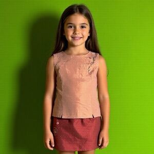 Vintage Talbots Chic Embroidered Skirt Silk Set Size 10